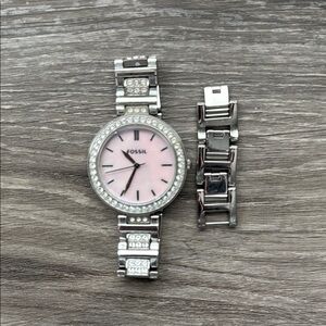 Fossil Silver and Pink Crystal-Embellished Watch